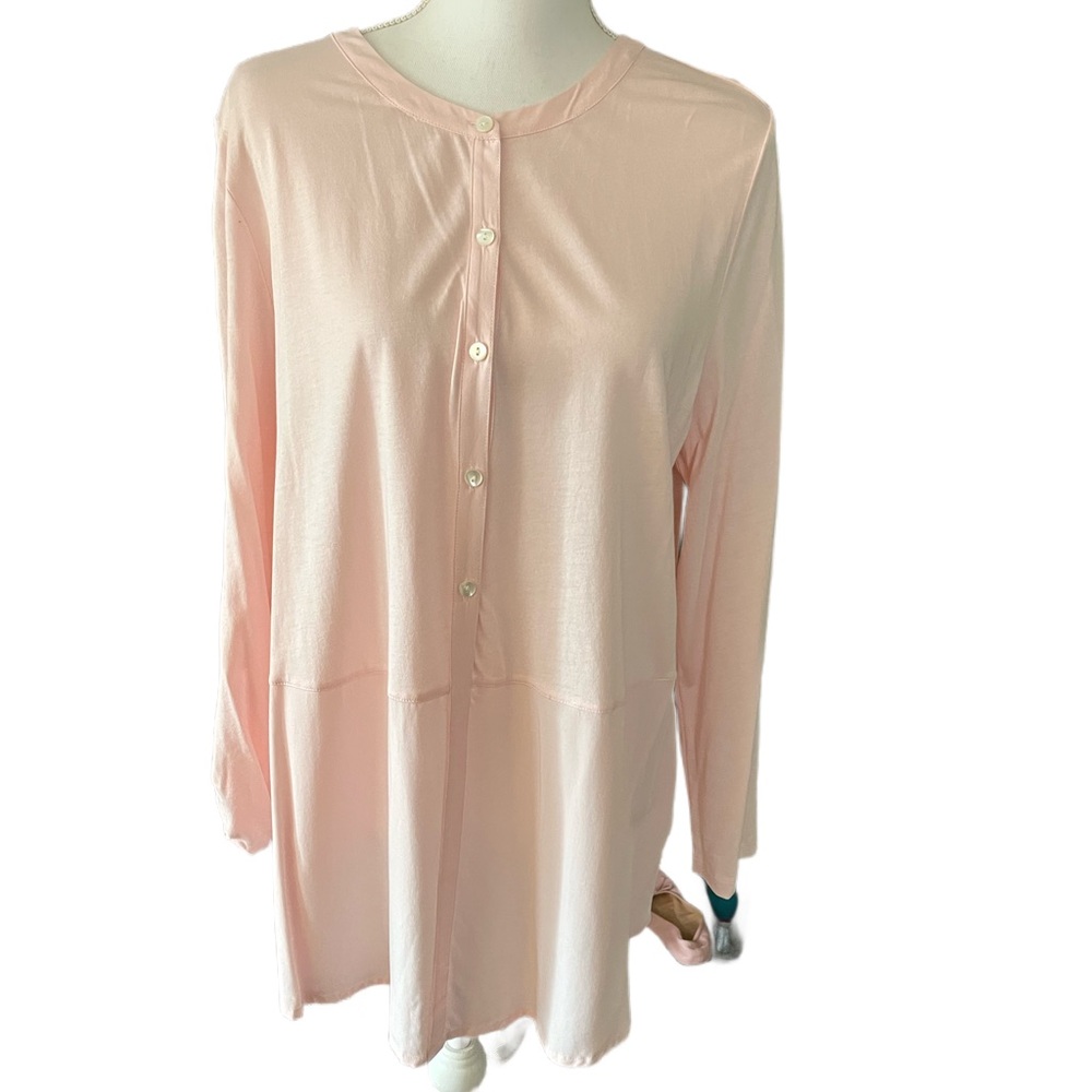 Light Pink Button-Front Long Sleeve Women's Top